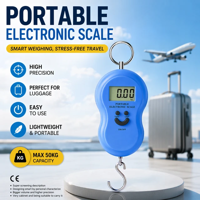 Portable Electronic Luggage Weighing Scale | Digital Hanging Scale with LCD Display | High Precision Travel Weight Machine | 50kg Capacity | Lightweight & Easy to Carry