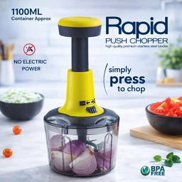 Rapid Push Chopper 1100ml | Manual Vegetable & Fruit Cutter | 4 Stainless Steel Blades | BPA-Free Container | Multipurpose Kitchen Chopper for Onion, Tomato, Nuts & Salad