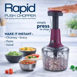 Rapid Push Chopper 1100ml | Manual Vegetable & Fruit Cutter | 4 Stainless Steel Blades | BPA-Free Container | Multipurpose Kitchen Chopper for Onion, Tomato, Nuts & Salad