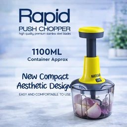 Rapid Push Chopper 1100ml | Manual Vegetable & Fruit Cutter | 4 Stainless Steel Blades | BPA-Free Container | Multipurpose Kitchen Chopper for Onion, Tomato, Nuts & Salad