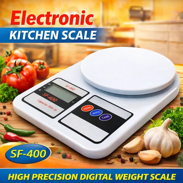 SF-400 Electronic Kitchen Scale | Digital LCD Display | 10kg Capacity | High Precision Sensor | g/oz Mode | Tare Function | White