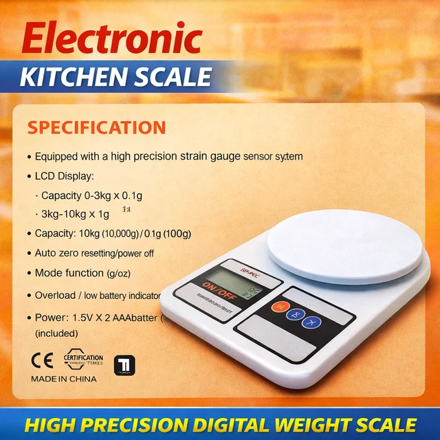 SF-400 Electronic Kitchen Scale | Digital LCD Display | 10kg Capacity | High Precision Sensor | g/oz Mode | Tare Function | White
