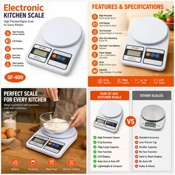 SF-400 Electronic Kitchen Scale | Digital LCD Display | 10kg Capacity | High Precision Sensor | g/oz Mode | Tare Function | White