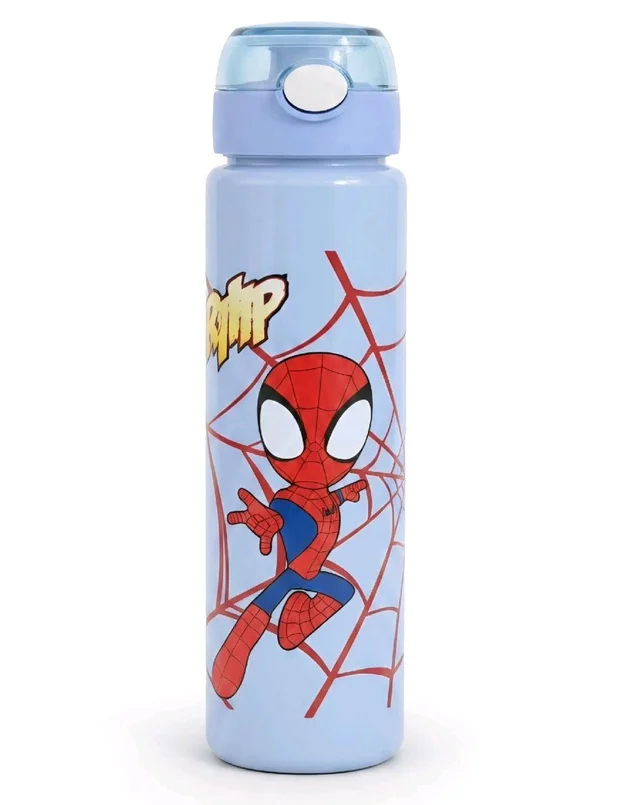 Kids Plastic Sipper Water Bottle | 500ml BPA-Free Leakproof One-Touch Flip Lid Bottle with Built-in Straw | School Water Bottle for Boys & Girls | Lightweight Reusable Sports & Travel Bottle | Superhero Cartoon Design | Blue
