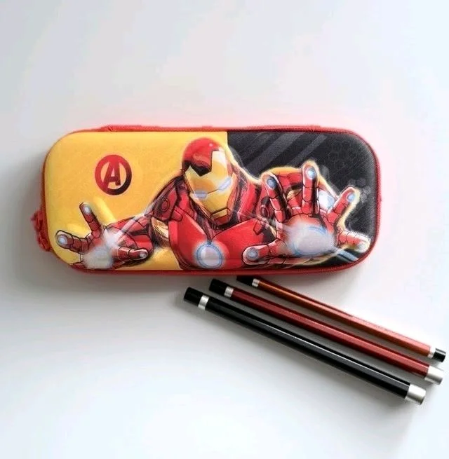 Iron Man Pencil Box for Kids | Hard Shell Zipper Pencil Case | Large Capacity Stationery Organizer for School Boys & Girls | Assorted Design Iron Man Theme Pencil Box with Zip