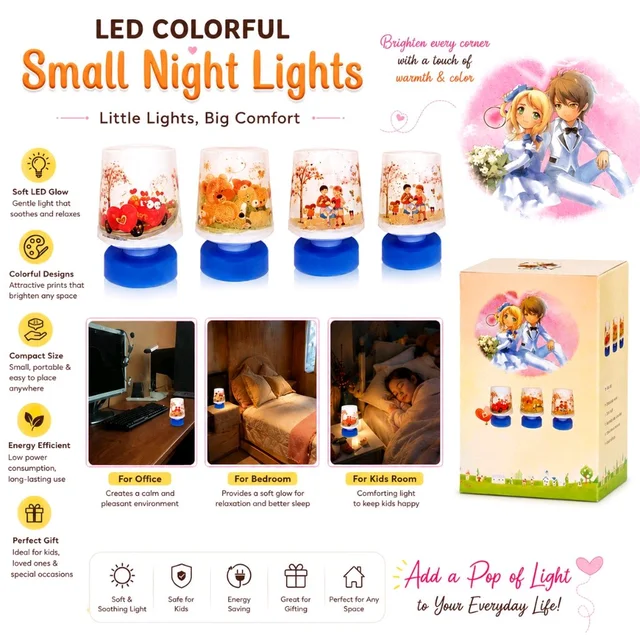 LED Colorful Mini Night Light | Soft Glow Decorative Bedside Lamp | Cute Cartoon LED Mood Light | Battery Operated Portable Table Lamp | Kids Bedroom, Office Desk & Home Décor Gift
