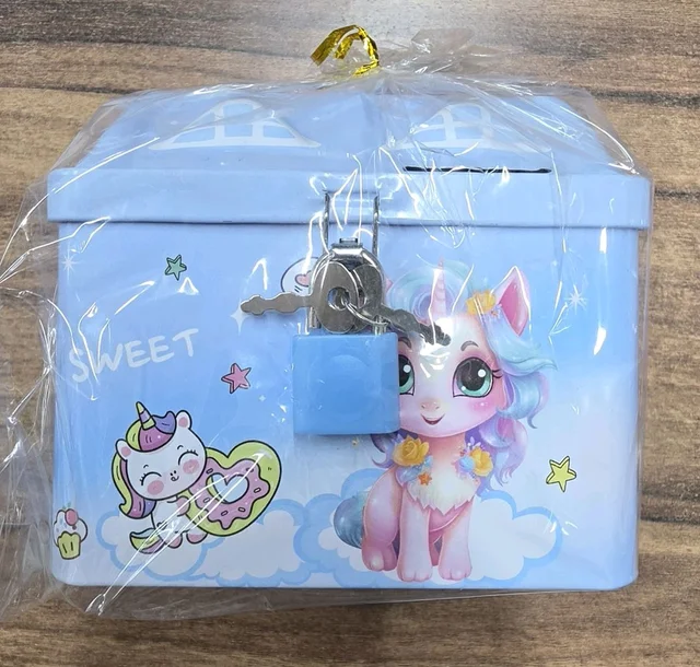 Unicorn Kiddy Bank with Lock & Key for Kids | Metal Coin Saving Box | Cute Pink Money Bank for Girls | Cartoon Unicorn Piggy Bank Gift
