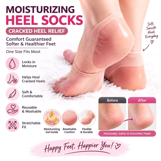 Moisturizing Heel Socks for Cracked Heels | Soft Gel Heel Socks for Dry & Rough Feet | Reusable, Washable & Stretchable Foot Care Socks | One Size Fits Most