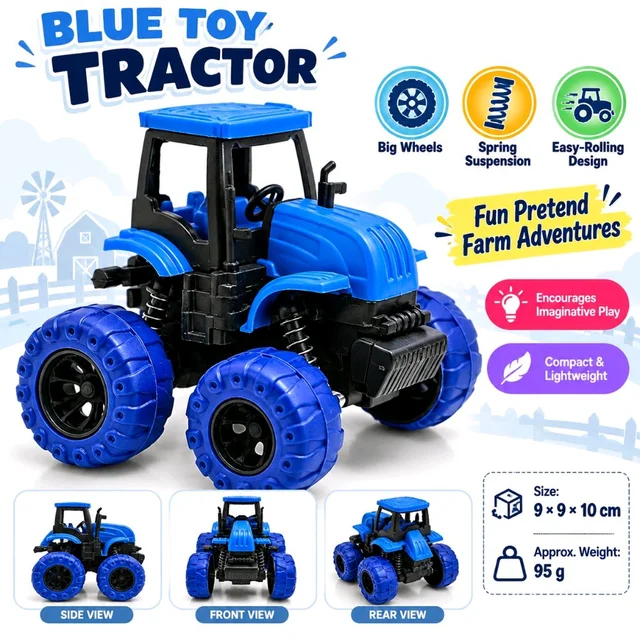 Toy Tractor for Kids | Friction-Powered Farm Vehicle Toy with Oversized Wheels, Spring Suspension and Detailed Cabin Design | Lightweight Pretend Play Toy for Children | Assorted Colour