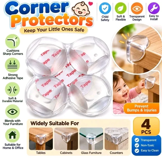 Weikang Transparent Corner Gaurd Protectors for Baby Safety – Pack of 4, Soft Clear Furniture Edge Guards with Adhesive Tape for Tables, Cabinets, Glass Furniture and Countertops