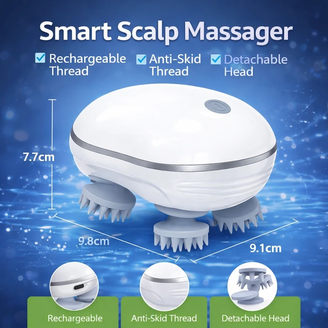 Smart Scalp Massager with 3D Kneading Technology | Electric Head Massager for Hair Growth, Stress Relief & Dandruff Care | Portable Rechargeable Hair Scalp Massager