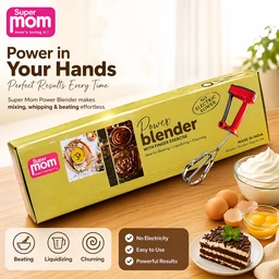 Super Mom Power Blender | Manual Hand Blender with Finger Exercise Mechanism | No Electricity Required | Multi-Purpose Beater for Mixing, Whipping & Churning | Durable & Easy to Use (Red)