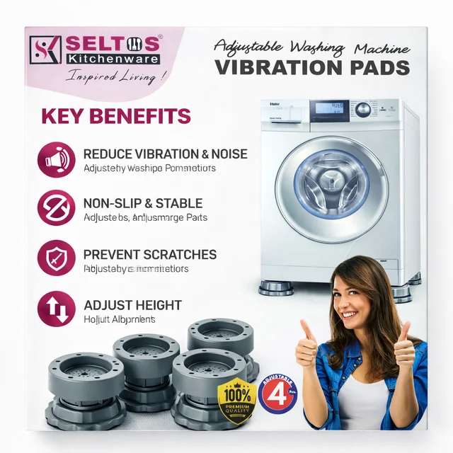 SELTOS Adjustable Washing Machine Vibration Pads (Set of 4) | Anti-Vibration & Noise Reduction Feet | 360° Movable Height Adjustable Stand for Washing Machine, Refrigerator & Furniture