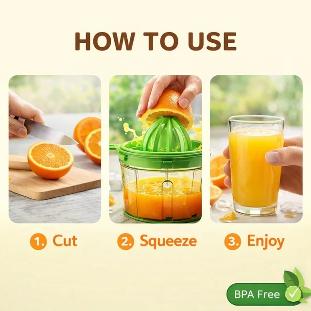 Super Mom Jatpat Manual Juicer | 750ml BPA-Free Food Grade Citrus Juicer with Anti-Slip Container | Easy Press Juicer for Lemon, Orange & Fruits