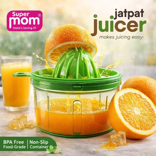 Super Mom Jatpat Manual Juicer | 750ml BPA-Free Food Grade Citrus Juicer with Anti-Slip Container | Easy Press Juicer for Lemon, Orange & Fruits