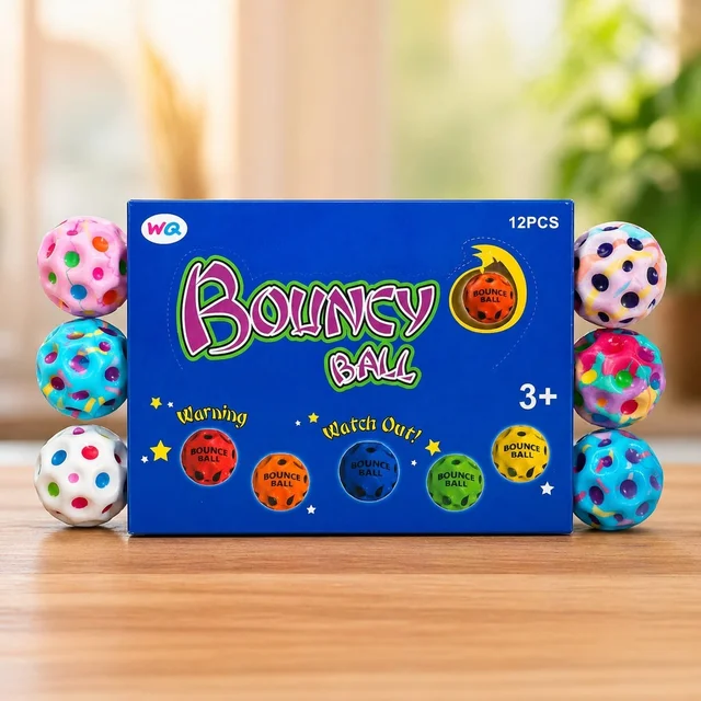 WQ Bouncy Ball for Kids – Colorful High Bounce Rubber Balls with Polka Dot Design, Fun Toy for Indoor & Outdoor Play, Party Favors & Return Gifts (Ages 3+) - 1 Piece