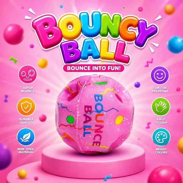WQ Bouncy Ball for Kids – Colorful High Bounce Rubber Balls with Polka Dot Design, Fun Toy for Indoor & Outdoor Play, Party Favors & Return Gifts (Ages 3+) - 1 Piece