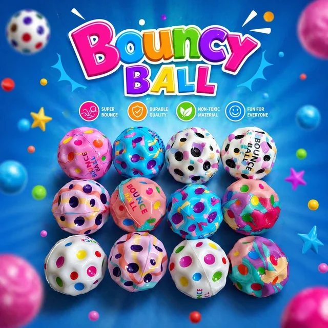 WQ Bouncy Ball for Kids – Colorful High Bounce Rubber Balls with Polka Dot Design, Fun Toy for Indoor & Outdoor Play, Party Favors & Return Gifts (Ages 3+) - 1 Piece