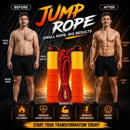 Adjustable Jump Rope with Foam Handles & Counter (KY-319) – Anti-Slip Grip, Tangle-Free Speed Skipping Rope for Kids & Adults Fitness Workout - Assorted Colour