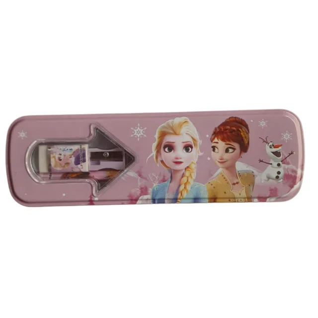 Princess-Themed Metal Pencil Box for Kids with Built-in Sharpener & Eraser, pencil | Cute School Pencil Case Organizer | Durable Tin Storage Box for Girls | Stationery Gift for School