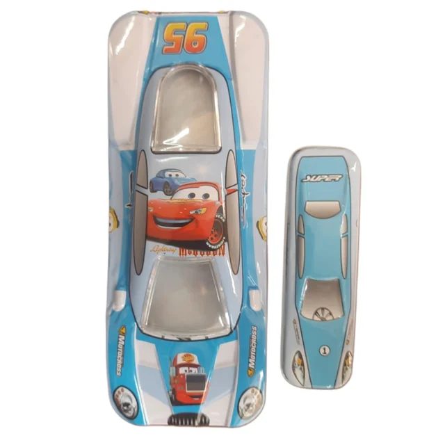 Car Shape Metal Pencil Box with Mini Matching Pencil Case | Cartoon Racing Car Design | Durable Tin Storage Box for Kids | School Stationery Organizer for Boys & Girls
