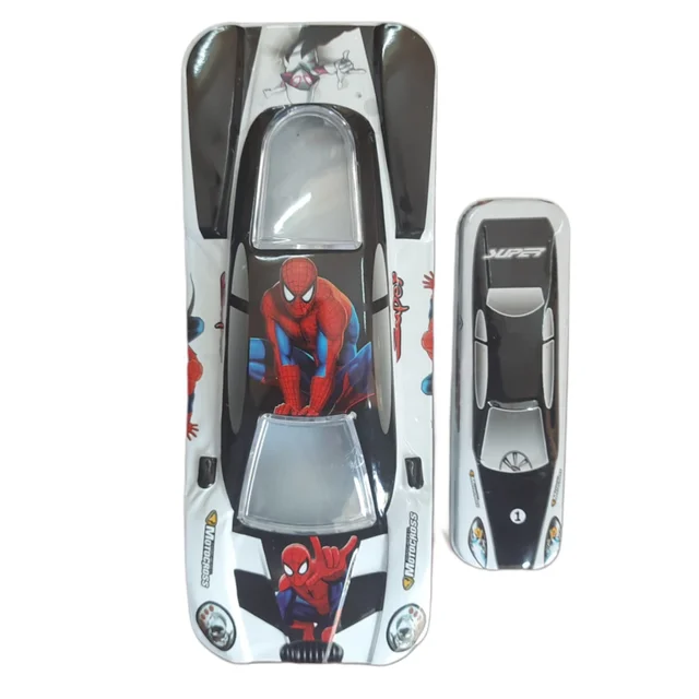 Car Shape Metal Pencil Box with Mini Pencil Box for Kids | Cartoon Superhero Design | Durable Metal Storage Case for School Supplies, Pencils, Pens & Stationery