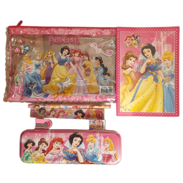 Princess Kids Stationery Set with Pencil Box, Notebook, Pencil, Sharpener & Transparent Zip Bag – Cartoon Princess School Supplies Kit for kids, Return Gifts & Birthday Gifts