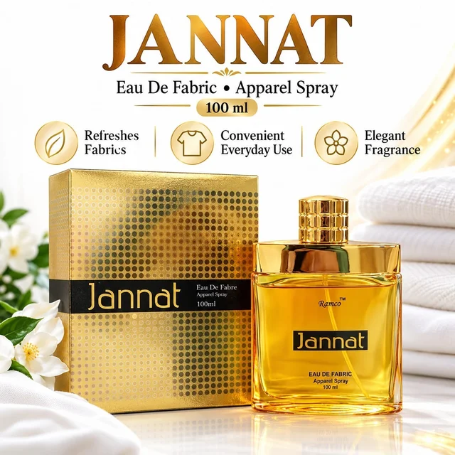Jannat Eau De Fabric Apparel Spray 100 ml, Elegant Fabric Fragrance Spray for Everyday Use, Refreshing Clothing Perfume with Premium Gold Bottle