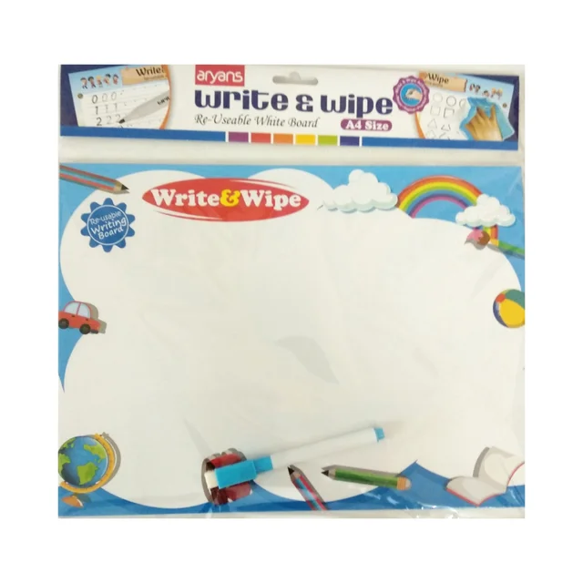 Aryans Write & Wipe Re-Useable White Board - A4 Size