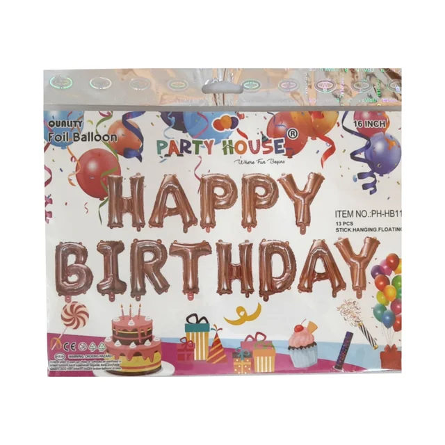Happy Birthday Rose Gold Letters Foil Balloon - 13 Letters - 16 Inches - 0