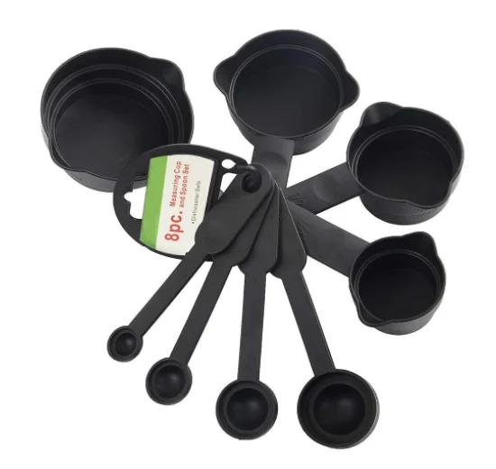 Measuring Spoon and Cup Set, 8-Pieces (Black, Pack of 1) - 0.45