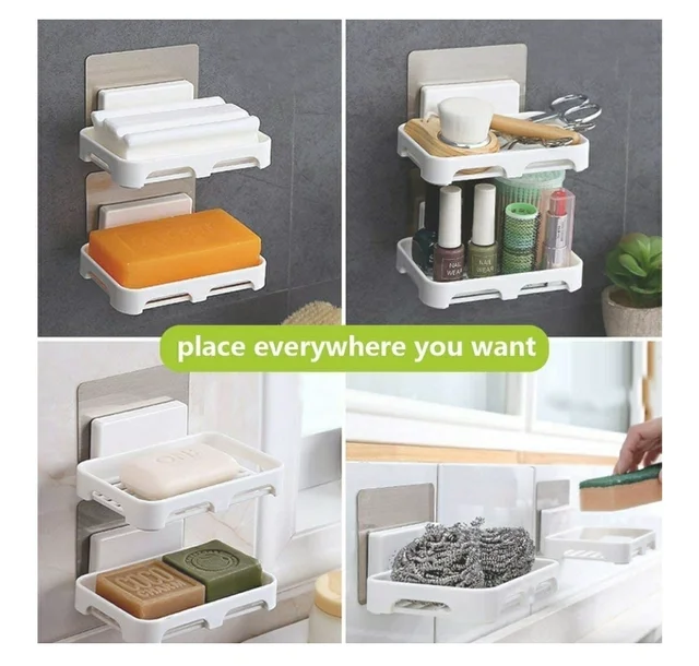 Soap Holder For Bathroom ABS Plastic Adhesive Waterproof Bathroom Soap Dish Holder Sticker - Set of 1 - 0