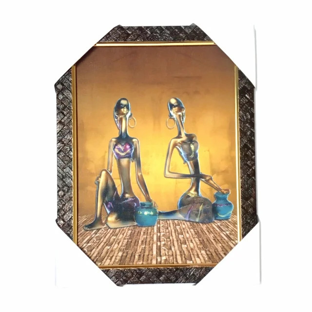 Tribal African Women Wall Painting UV Coated Wooden Photo frame - 10x13inch - 1Piece