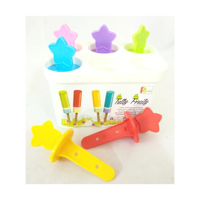 Tutty Fruity Ice Candy Tray, Kulfi Ice Popsicle Maker-BPA Free Homemade Ice Cream Molds (6 Cavity)