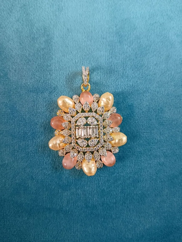 Coral And Swarovski Pendant 