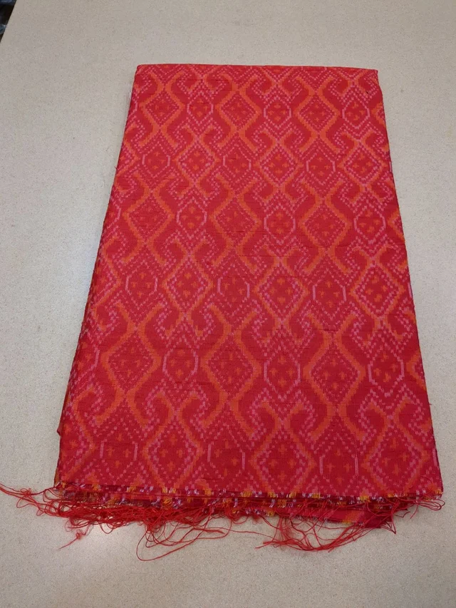 Pure Handloom Ikkat Raw Silk Fabric  Meter Wise