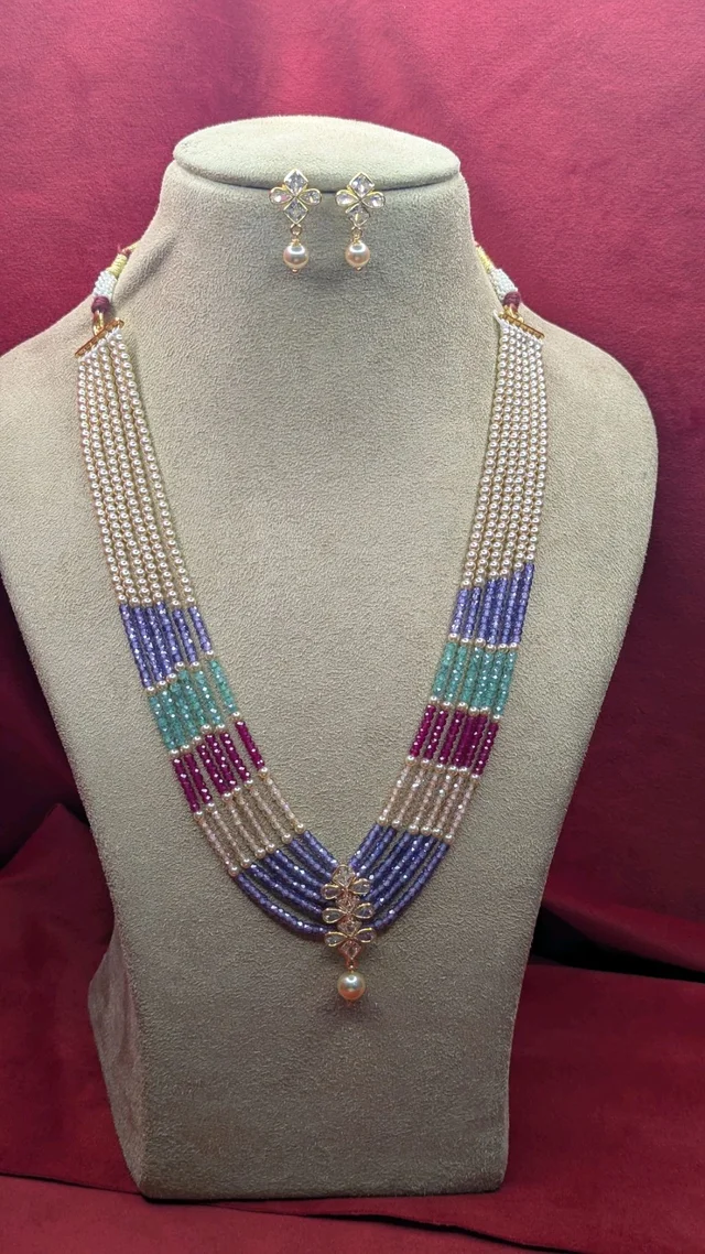 multi color czs with swarovski and polki pendant set (11113)