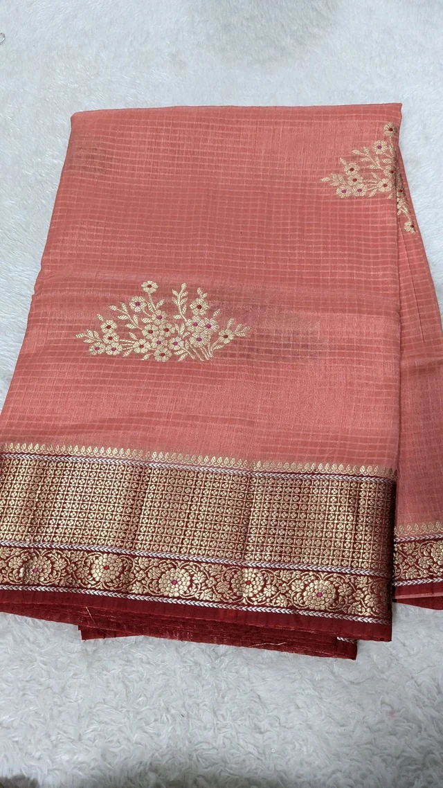 pure mango tusser checks  (11667)
