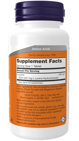 Now L-lysine 500 mg - 100 tablets
