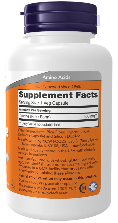 Now Taurine 500mg - 100 Capsules