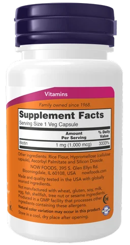 Now Biotin 1000 mcg - 100 Veg Capsules