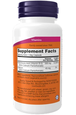 Now Pantothenic Acid 500 mg - 100 Veg Capsules