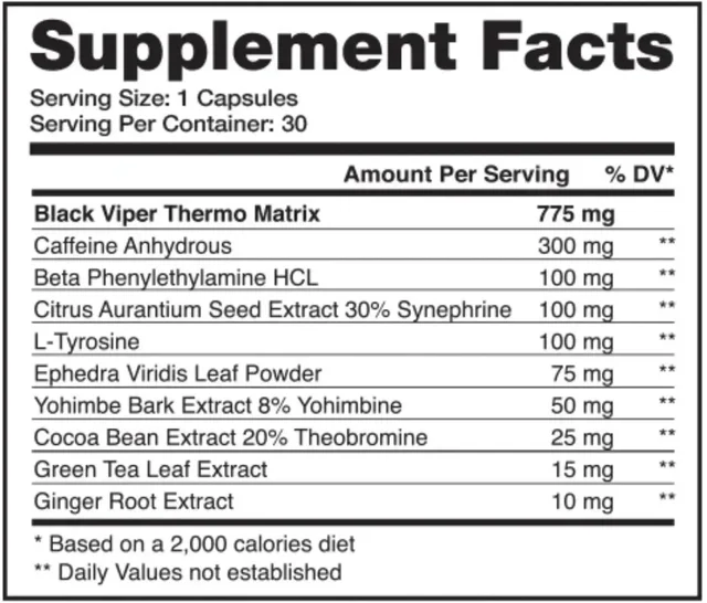 Dragon Pharma BLACK VIPER Extreme Fat Burner - 30 Capsules