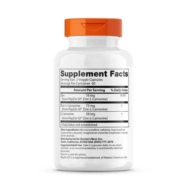 Doctor's Best PepZin GI, Zinc-L-Carnosine Complex - 120 Veggie Caps
