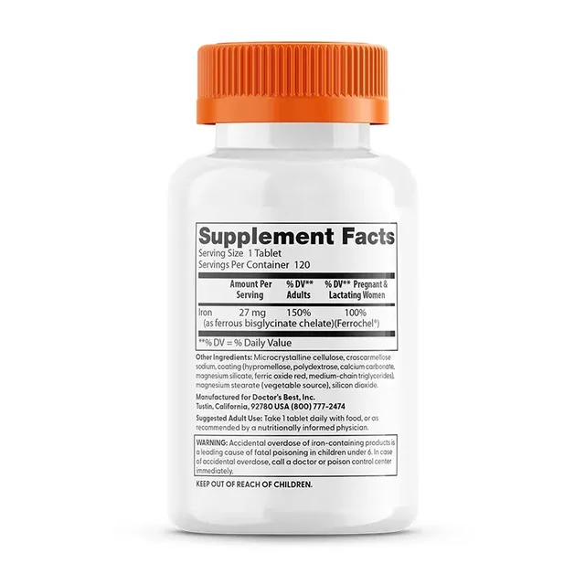 Doctor's best High Absorption Iron 27mg - 120 Tablets