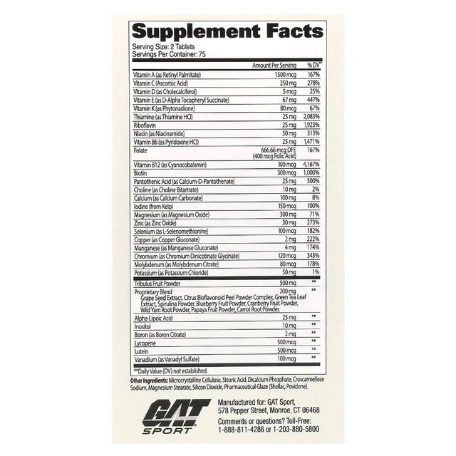 GAT Sport Mens Multi + Test- - 150 Tablets