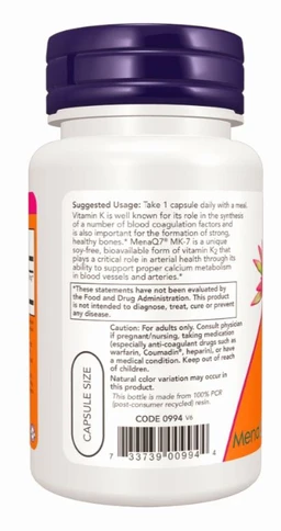 Now MK-7 Vitamin K-2 Extra Strength 300 mcg - 60 Veg Capsules