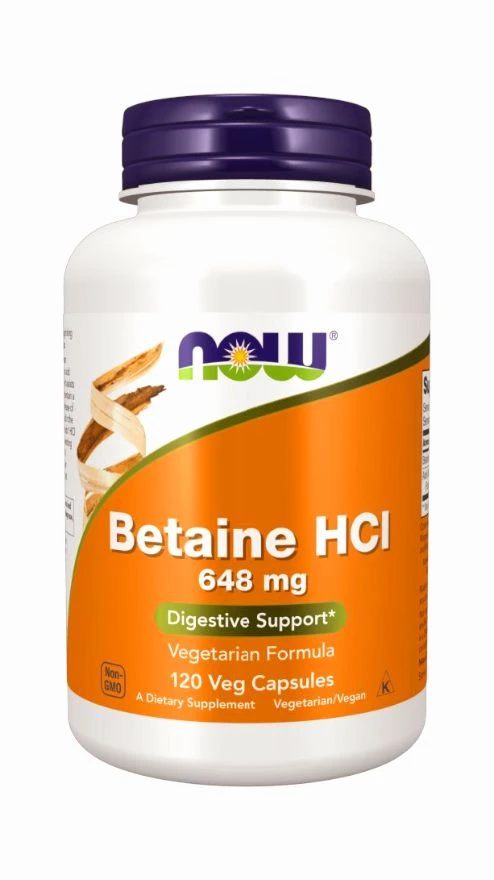 Now Betaine HCl 648 mg - 120 Veg Capsules