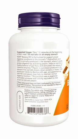 Now Betaine HCl 648 mg - 120 Veg Capsules