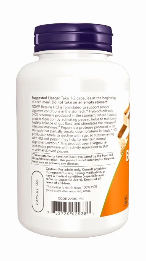 Now Betaine HCl 648 mg - 120 Veg Capsules